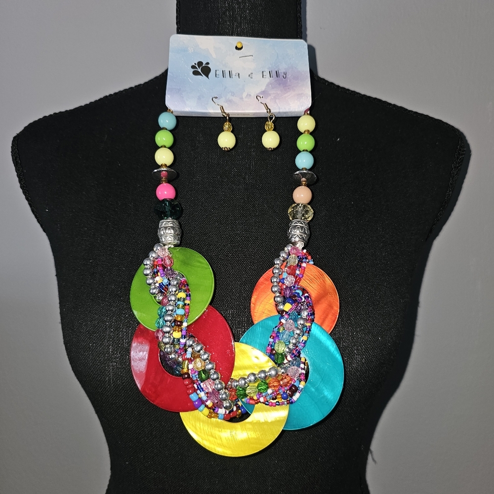 Colorful Beaded Necklace and Earring Set